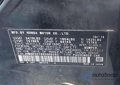 2016 Honda Fit Ex from USA, damaged, VIN JHMGK5H79GX005253